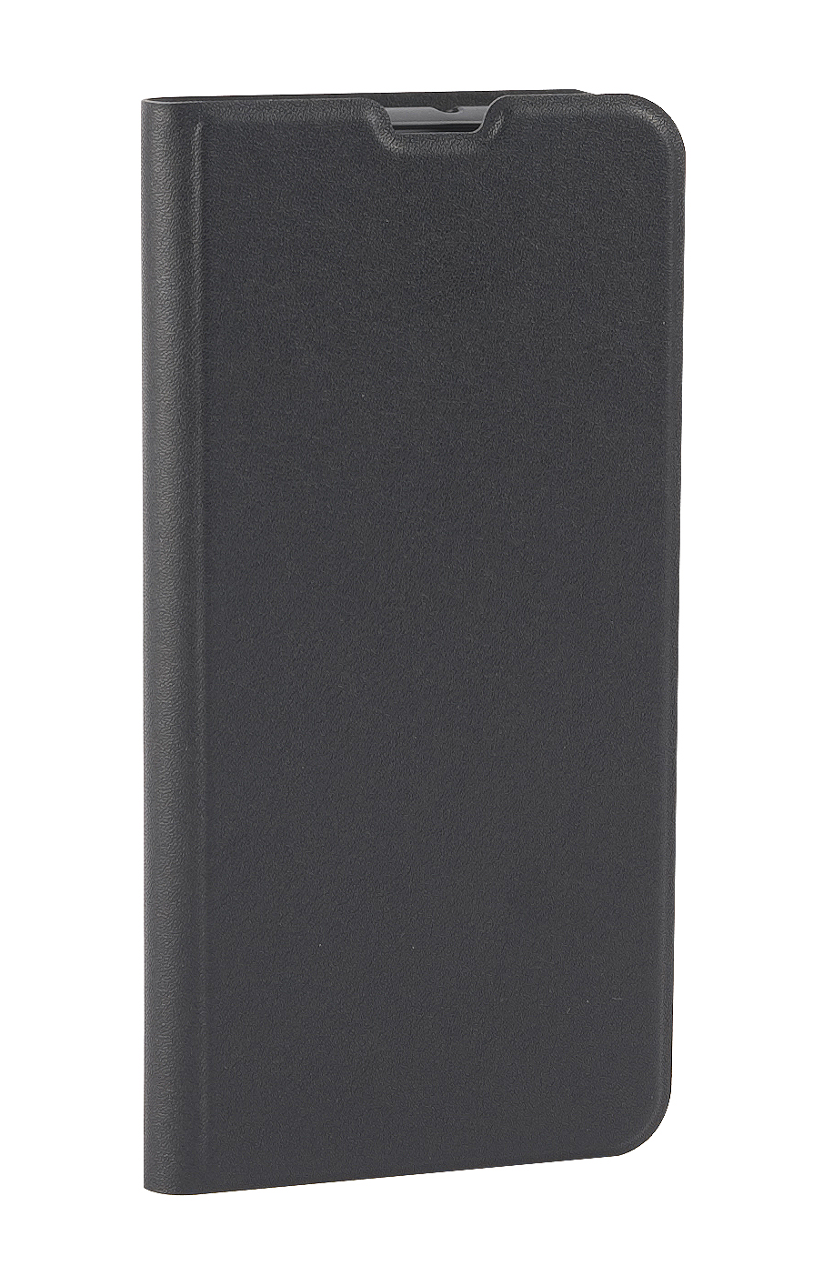 Eine schwarze, geschlossene Handyhülle mit dem Telefon im Inneren auf weißem Hintergrund.