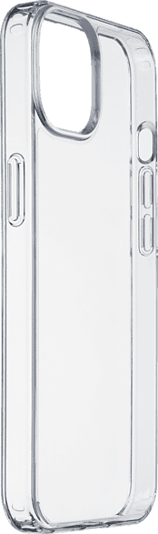 Une coque de téléphone transparente pour iPhone, présentant le design du téléphone, profil latéral.