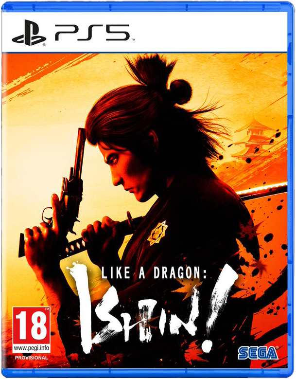 Een man met knot houdt een pistool en zwaard vast. PS5 gamecover.