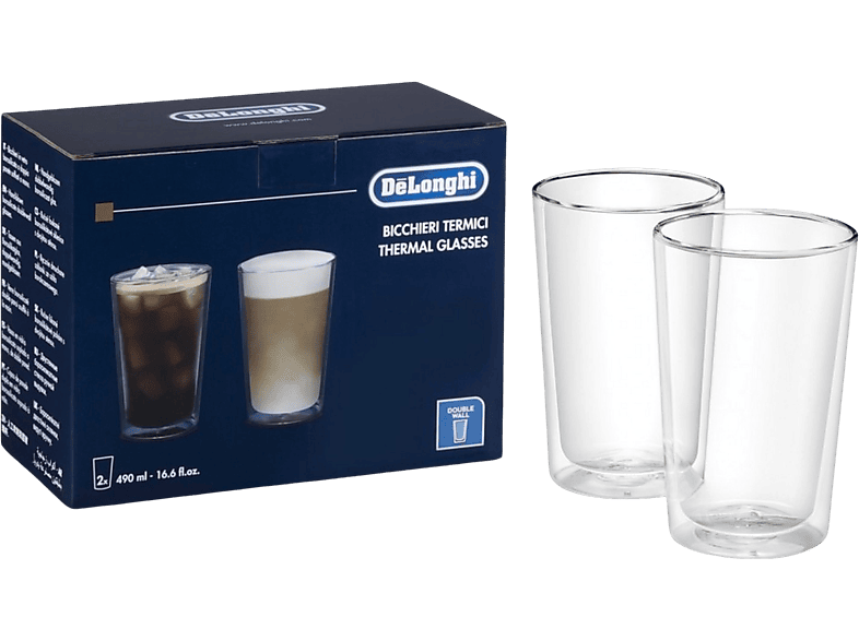 Set de vasos - De'Longhi DLSC319, 2x Vasos, 0.49 l, Vidrio, Transparente