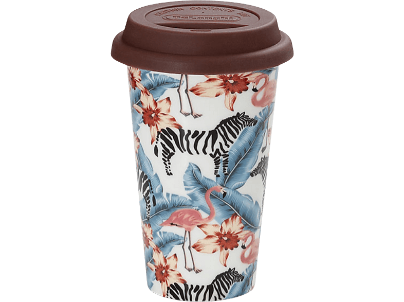 Taza - De'Longhi DLSC067 Animals, Cerámica, 0.3 l, Con tapa de silicona, Multicolor