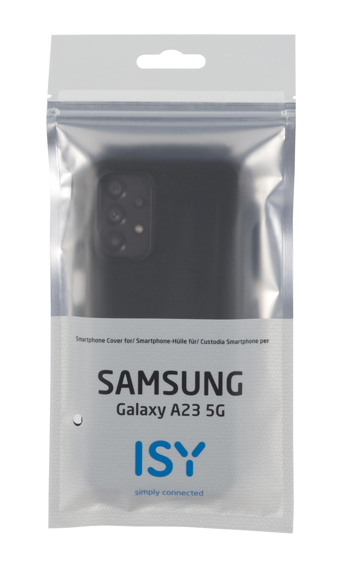 Eine Smartphone-Hülle in einer Kunststoffverpackung mit der Aufschrift SAMSUNG Galaxy A23 5G.