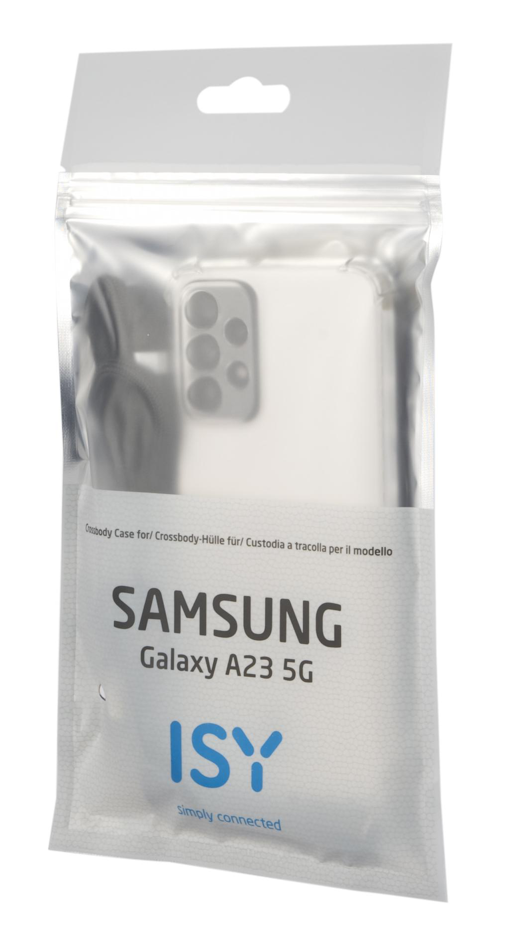 Transparente Kunststoffverpackung für eine Handyhülle. Die Hülle ist sichtbar mit der Marke 'SAMSUNG Galaxy A23 5G'.