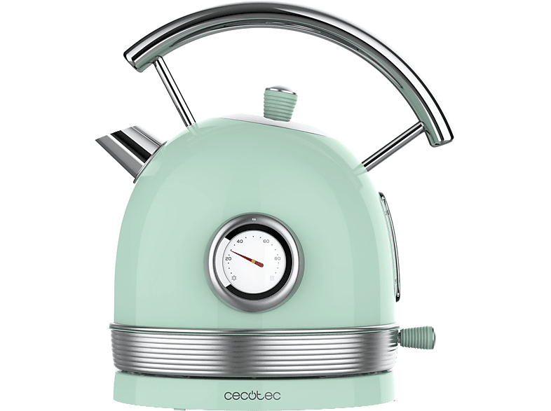 Hervidor de agua - Cecotec Thermosense 420 Vintage Light Green, 2200 W, 1.8 l, Base 360º, Acero inoxidable, Green