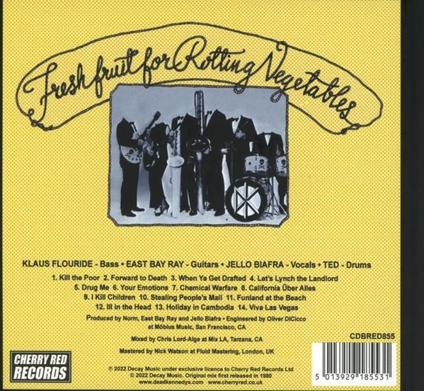Albumcover mit Bandmitgliedern. Der Bandname lautet Fresh Fruit for Rotting Vegetables. Text und Barcode sind sichtbar.