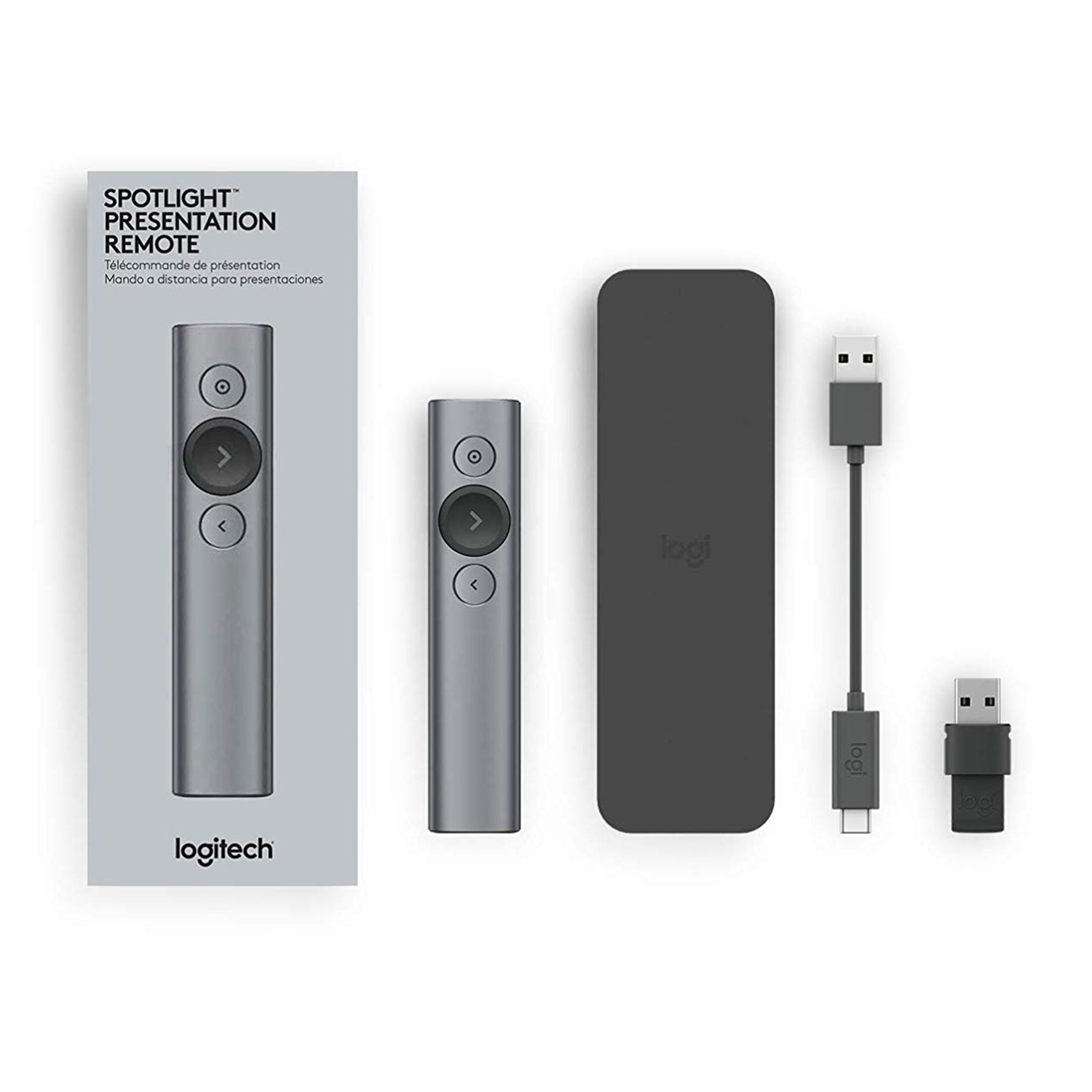 Telecomando per presentazioni Logitech Spotlight e accessori.