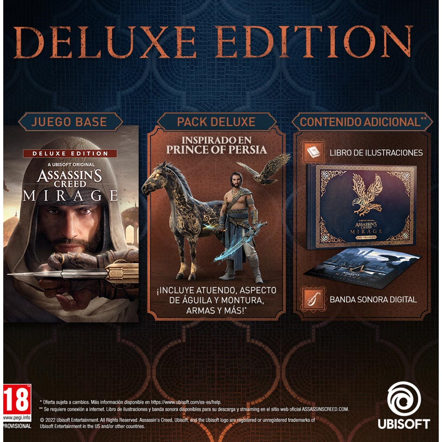 Caja de la Edición Deluxe de Assassin's Creed Mirage, con elementos del juego.