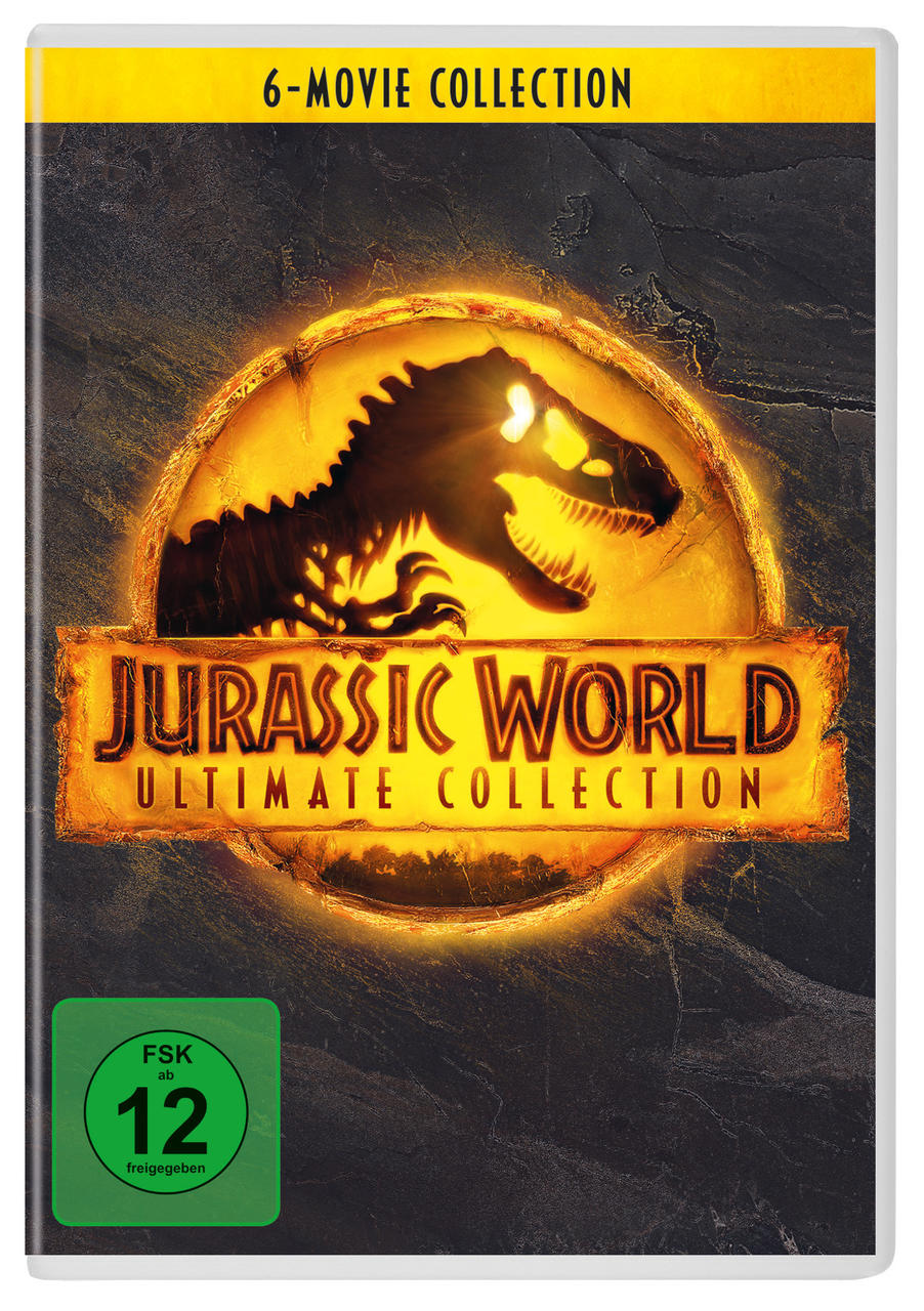 DVD-Cover für Jurassic World Ultimate Collection, mit Filmtitel und Logo darauf.