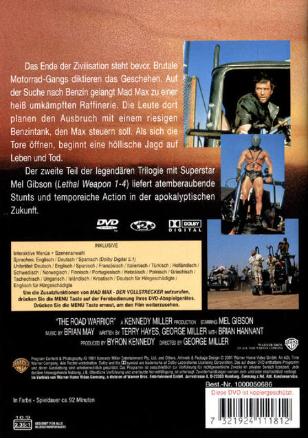 Eine DVD-Hülle mit Filmdetails und einem Foto von Auto und Personen.