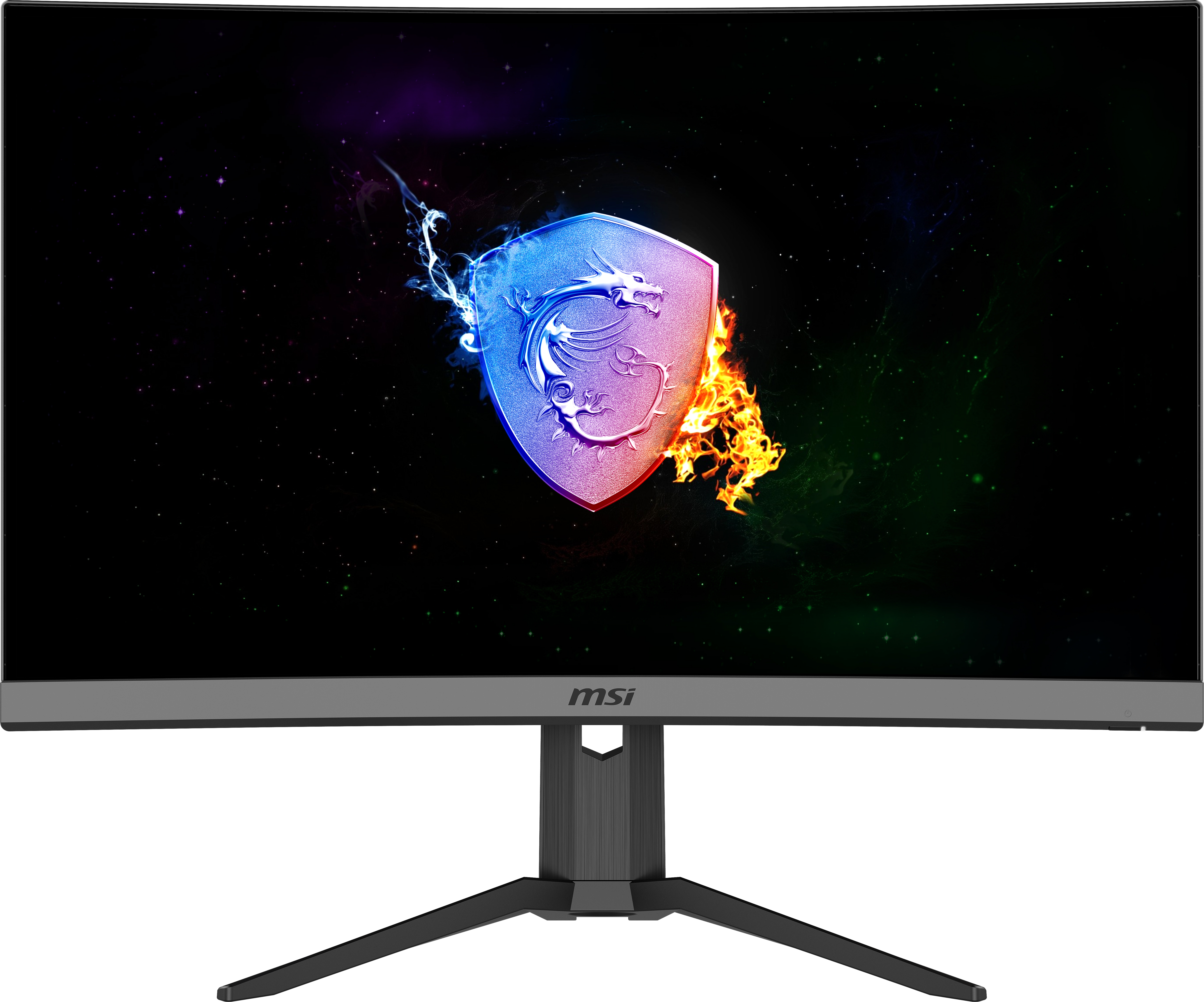 MSI Gaming-Monitor mit Schildlogo und farbenfrohem Hintergrund.