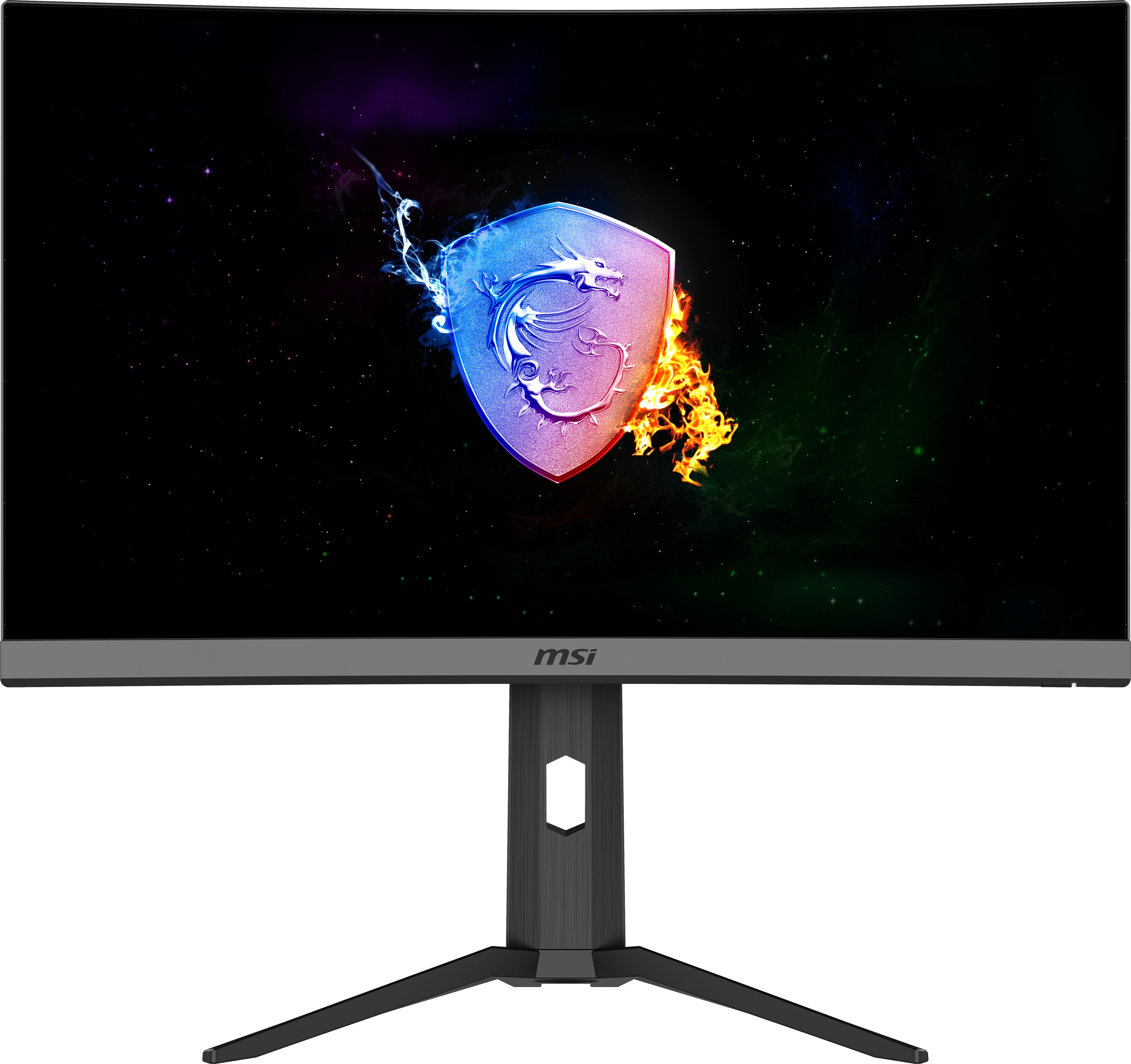 Ein Computermonitor zeigt ein farbenfrohes Bild eines Schildes mit einem Drachenlogo.