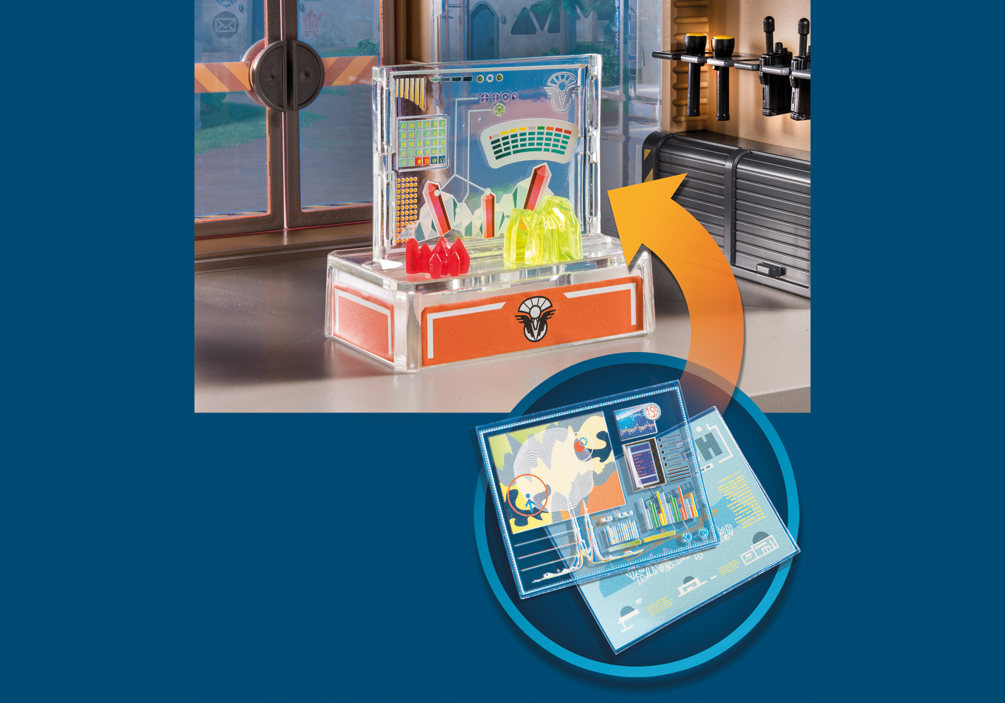 Ein Spielzeugset mit einer Box und einem Diagramm.