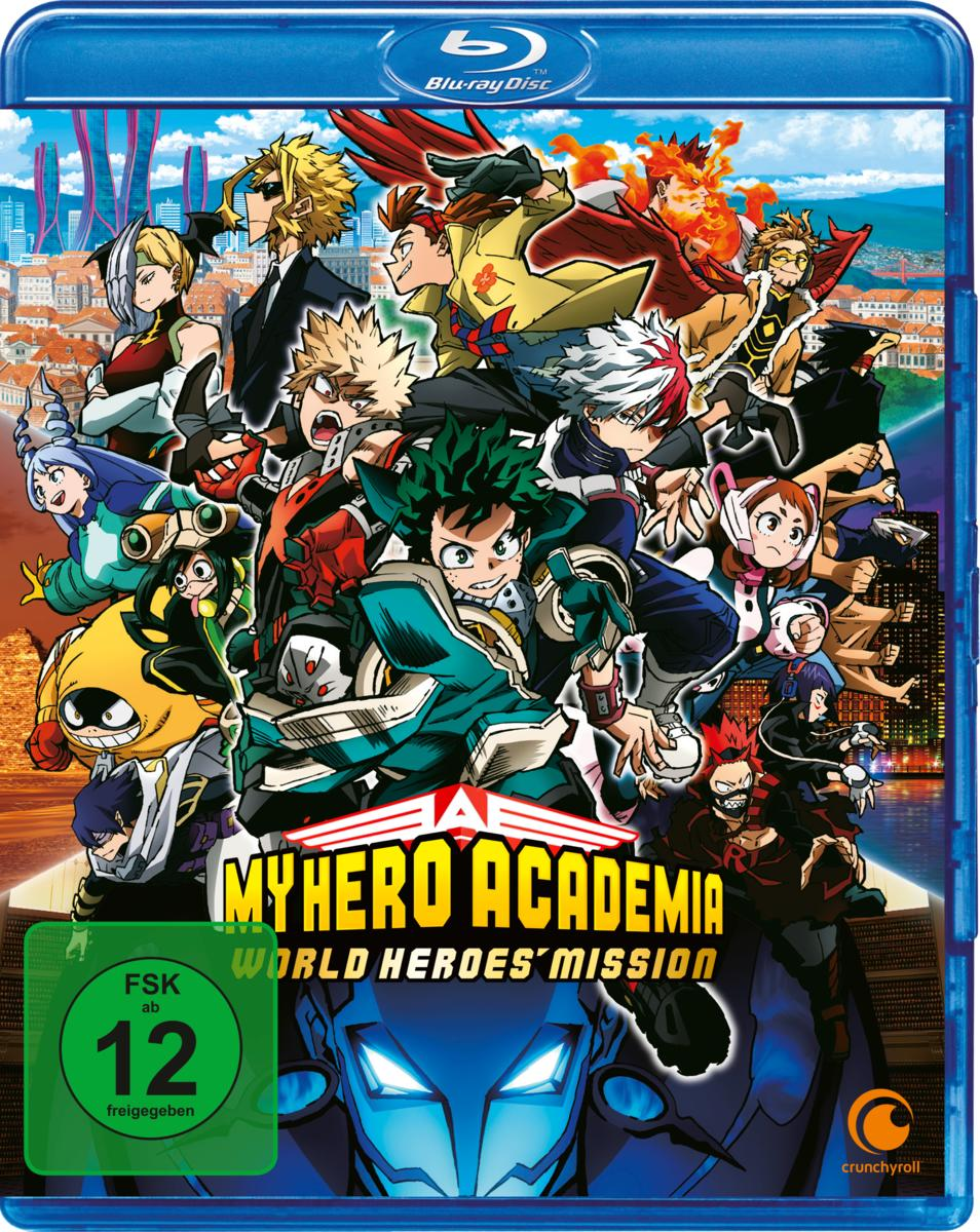 My Hero Academia Blu-ray Disc Cover mit mehreren Anime-Charakteren. Blauer Hintergrund.