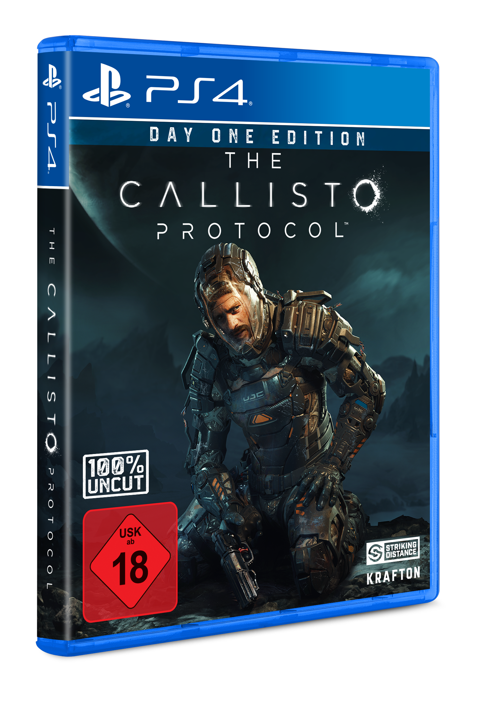 PS4-Spielbox für "The Callisto Protocol" mit Sci-Fi-Figur und USK 18-Einstufung.
