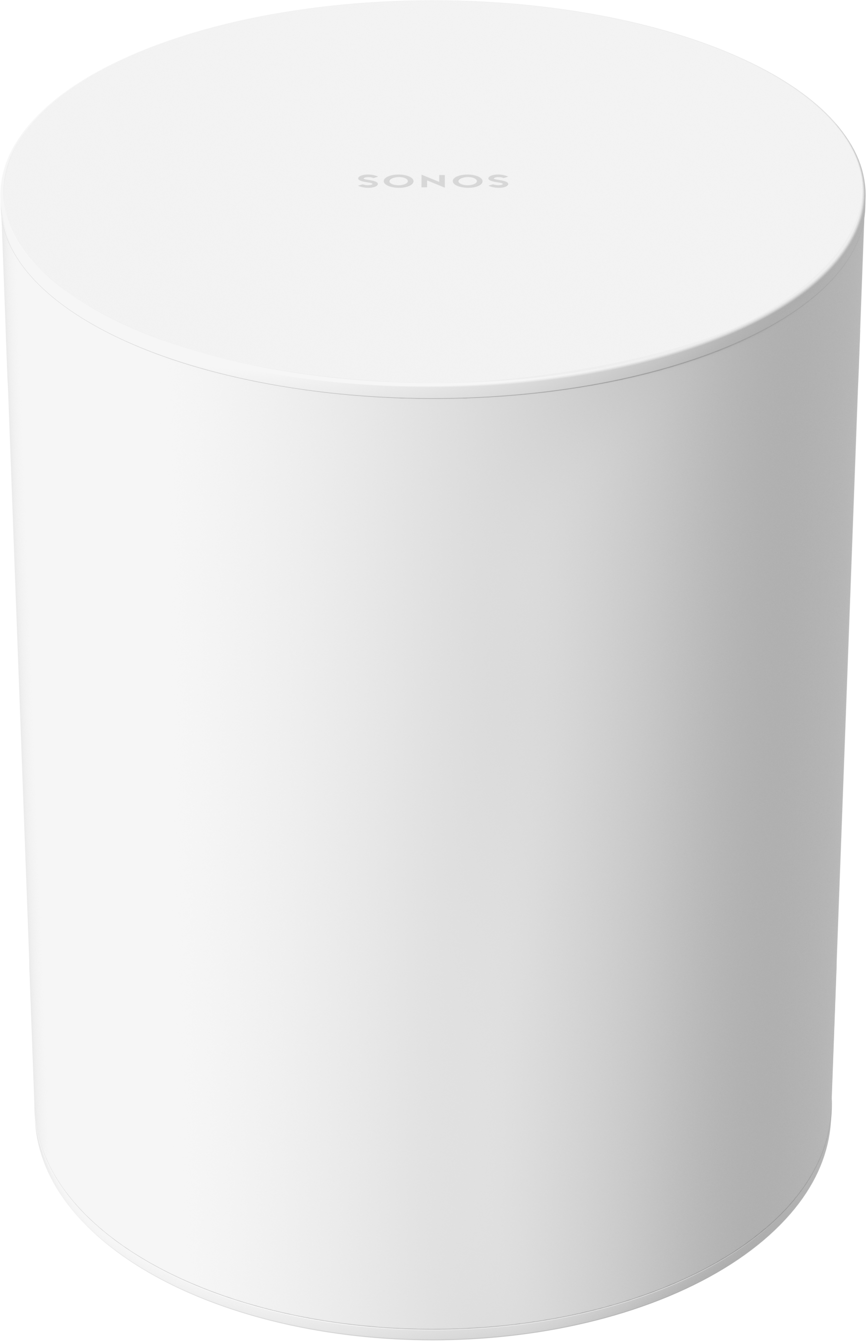 Altoparlante Sonos cilindrico bianco. Design semplice e pulito. Marchio in alto.