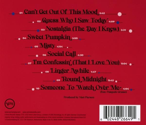 Albumcover mit Songtiteln und Credits. Roter Hintergrund. Enthält einen Barcode.