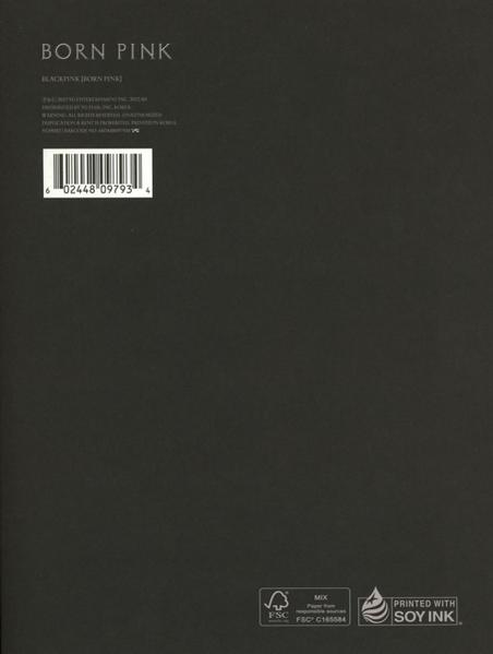 Dos de l'album 'BORN PINK' de BLACKPINK, avec code-barres et texte en noir.