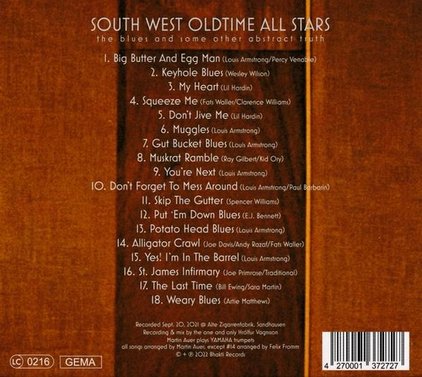 Die Rückseite einer CD mit der Titelliste des Albums South West Oldtime All Stars.