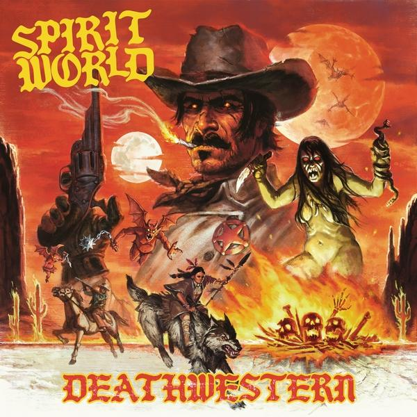 Albumcover mit Cowboy, Dämonen und feuriger Wüstenlandschaft. Text: DEATHWESTERN.