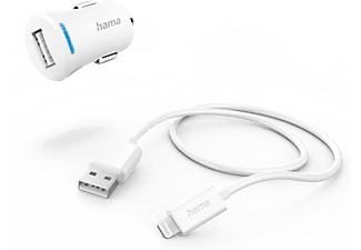 HAMA FIC E3 Autós töltő, 2,4A, 12W, USB-Lightning adatkábel, fehér (201610)