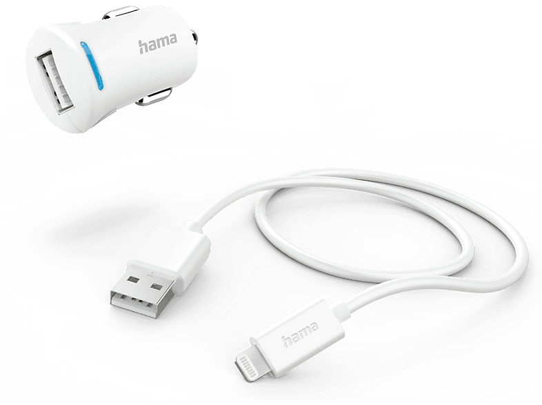 HAMA FIC E3 Autós töltő, 2,4A, 12W, USB-Lightning adatkábel, fehér (201610)