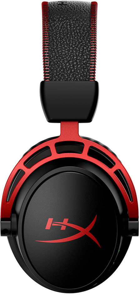 Black and red gaming headset. The HyperX logo is visible on the ear cup.