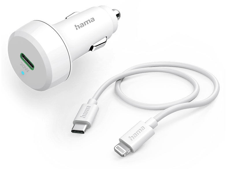 HAMA FIC E3 Autós gyorstöltő, PD, 3A, 20W. USB Type-C - Lightning, fehér (201611)