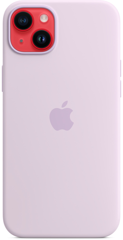 Un téléphone violet avec une zone de caméra rouge et le logo Apple.
