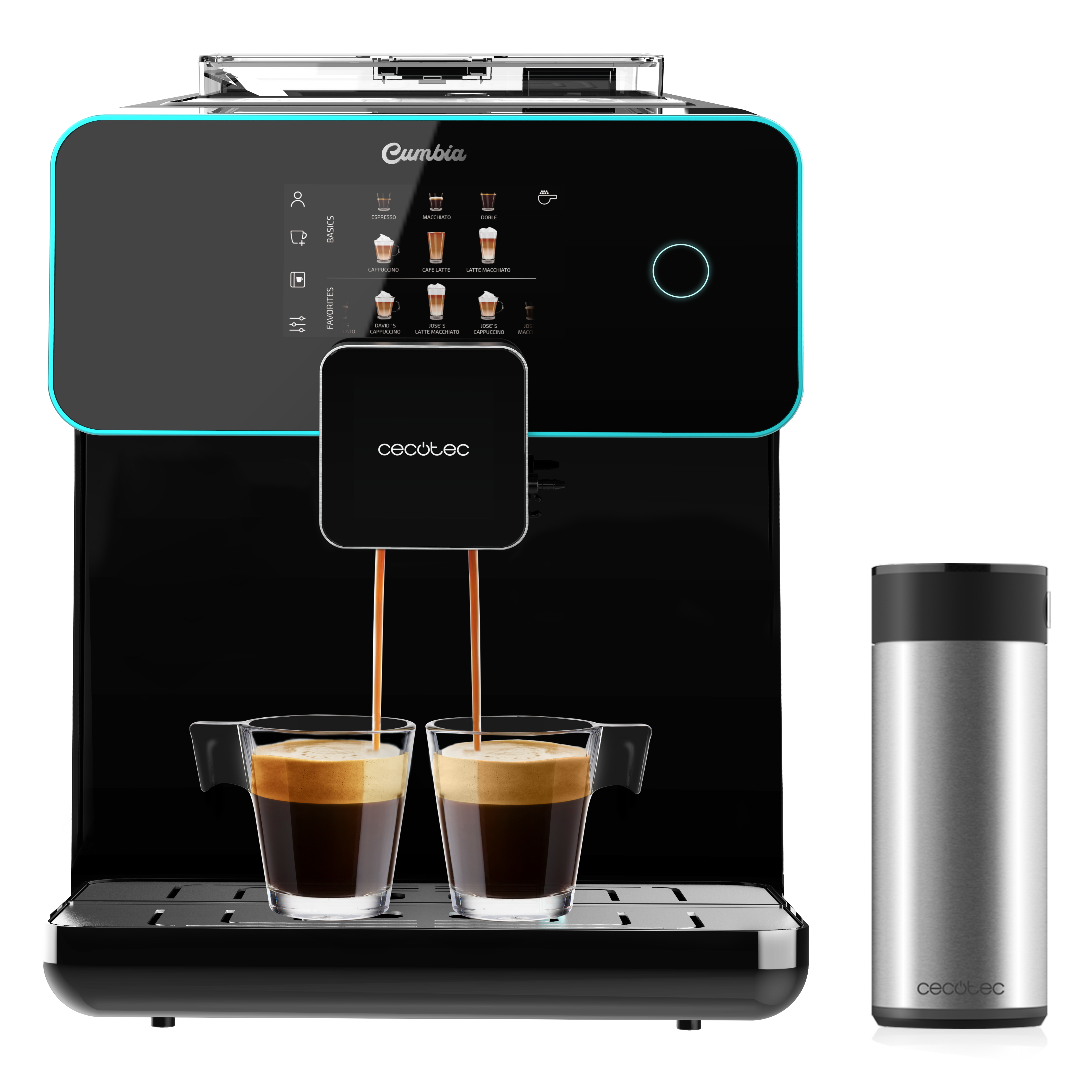 Cafetera superautomática - Cecotec Power Matic-ccino 9000 Serie Nera, 19bar, 1500W, 1.7L, Molinillo integ, Negra