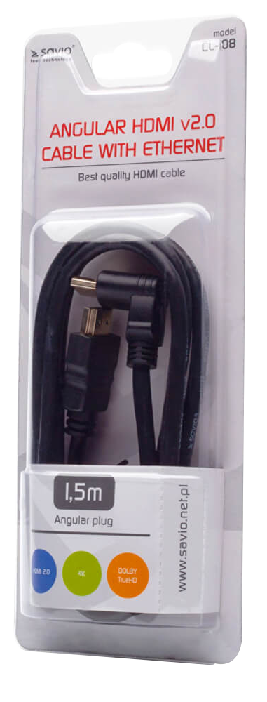 HDMI kábel csomag fekete kábellel, dugóval és szöveggel.