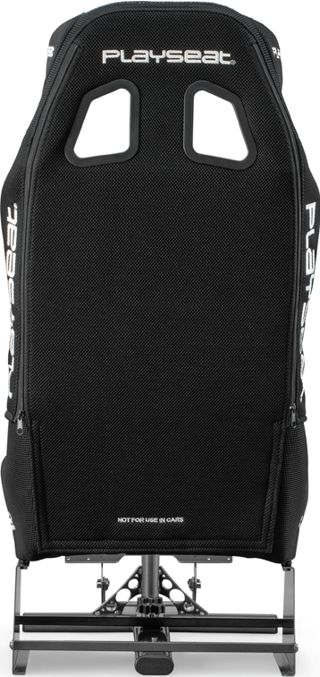 Schienale sedia gaming nero. Tessuto a rete con logo bianco e cerniere.