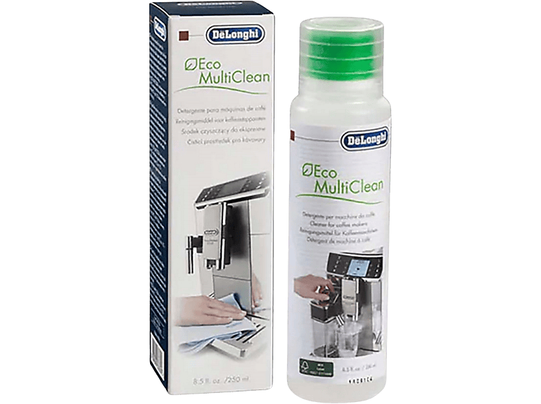Limpiador líquido para cafeteras - De'Longhi DLSC550 Eco MultiClean, 0.25 l, Blanco