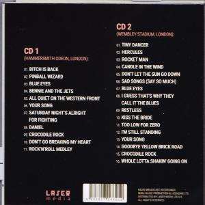 Titellisten von CD 1 und CD 2. CD 2 listet Songs aus dem Wembley-Stadion, London.