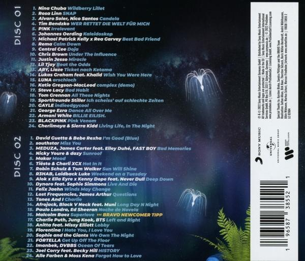 CD-Albumcover mit Titelliste und Logos, mit weiß-blauem Hintergrund.