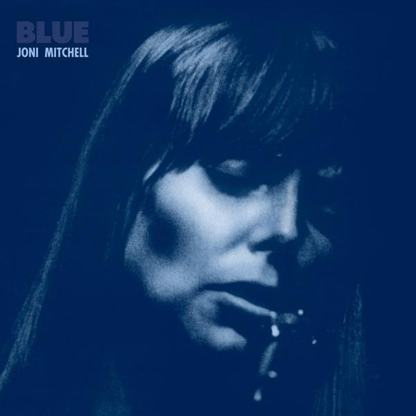 Albumhoes van Joni Mitchell, in blauwtinten. Haar gezicht staat in het midden.