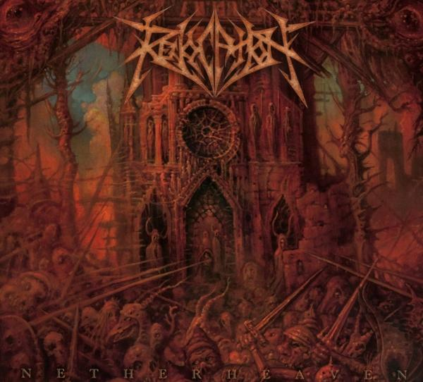 Albumcover mit einer dunklen, gotischen Illustration einer Kathedrale und dämonischen Figuren. Die Band ist Revocation.