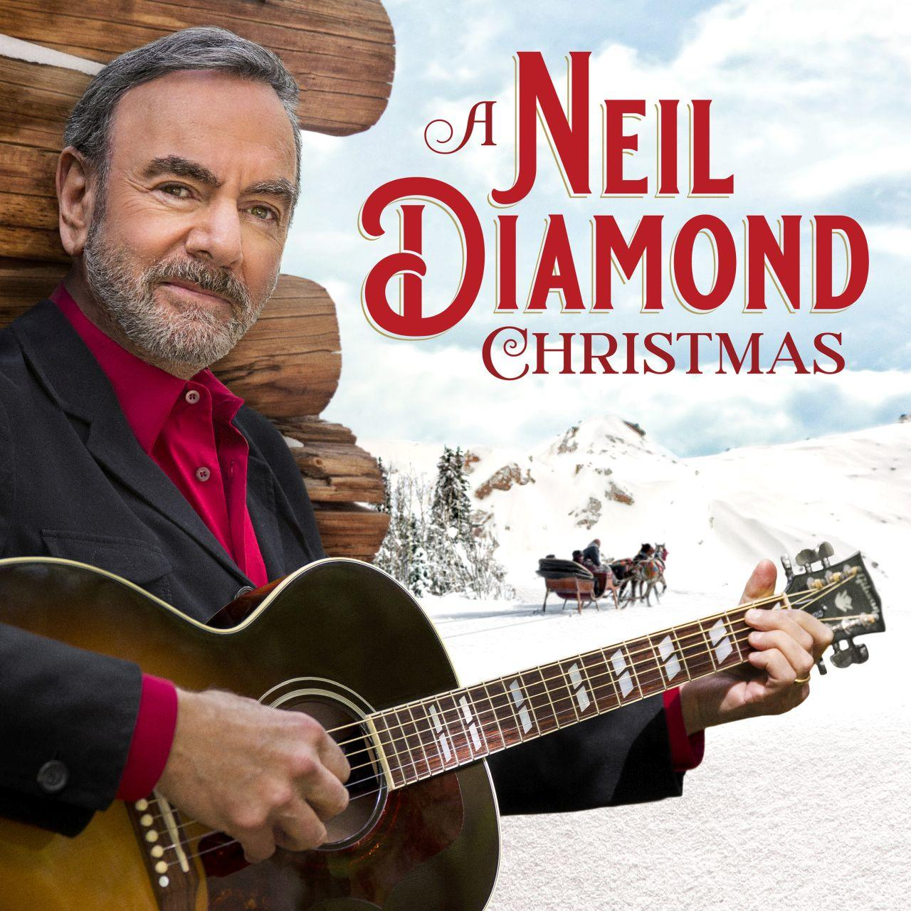 Neil Diamond Albumcover. Diamond mit Gitarre und verschneitem Hintergrund mit Pferdekutsche.