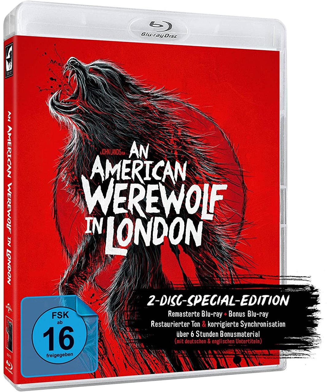 Blu-ray-Disc-Cover eines Werwolf-Films auf rotem Hintergrund.