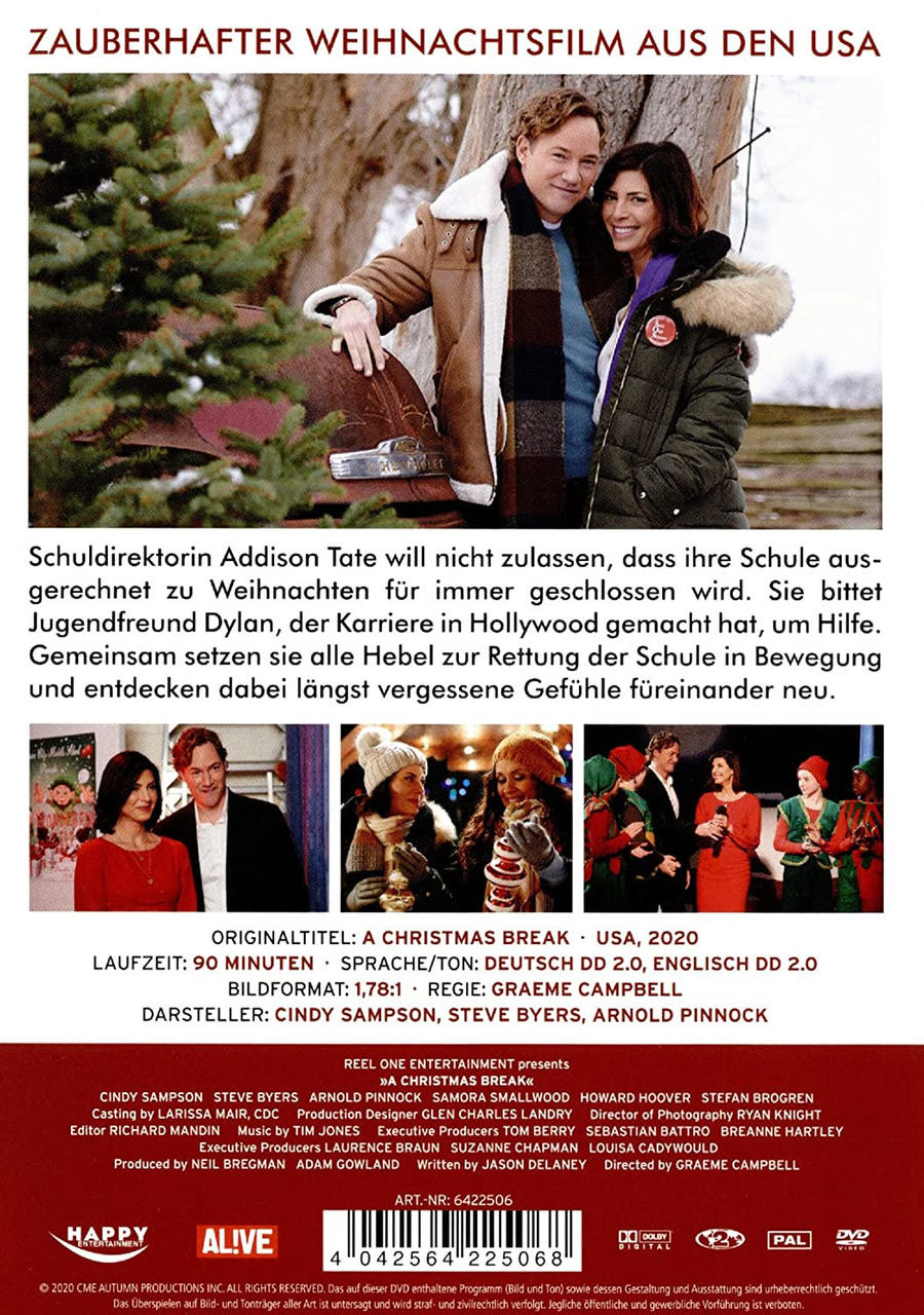 Filmposter mit einem Paar, Text und Bildern, die für einen Weihnachtsfilm werben.