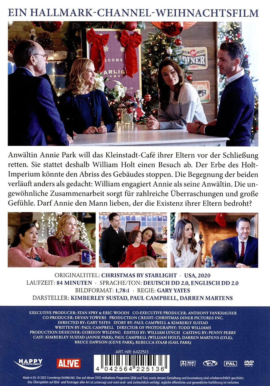 DVD-Hülle für 'Christmas By Starlight'. Sie zeigt Schauspieler in einem Café.