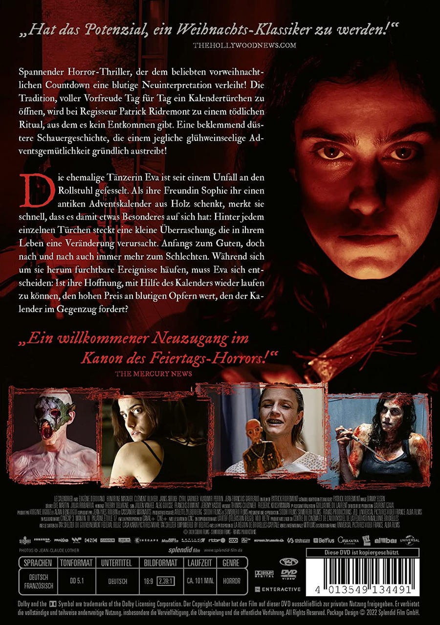 Film-DVD-Cover. Gesicht einer Frau in einer Horrorszene mit Text und Bildern.