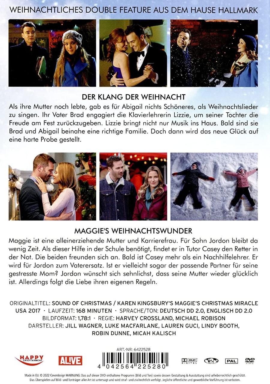Rückseite einer DVD-Hülle mit Text und Bildern. Das Cover ist für einen Weihnachtsfilm mit Schauspielern.