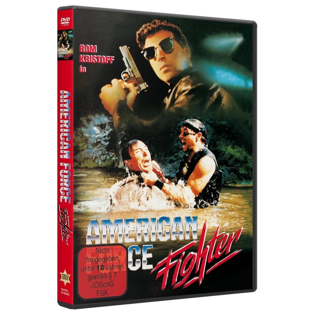 DVD-Cover des Films American Fighter. Es zeigt zwei kämpfende Männer und einen Mann, der eine Waffe hält.