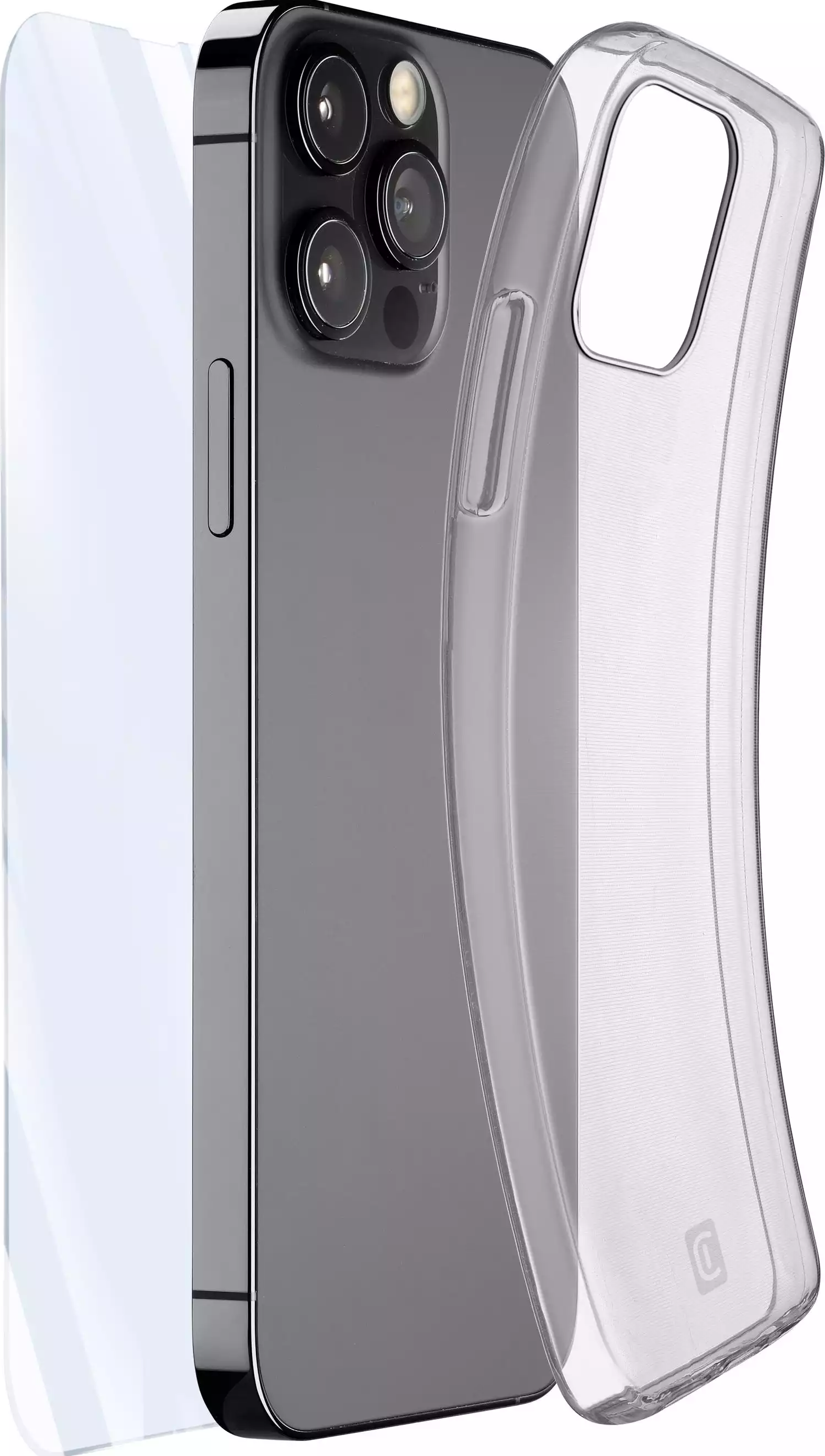 Smartphone mit Displayschutz und Hülle.