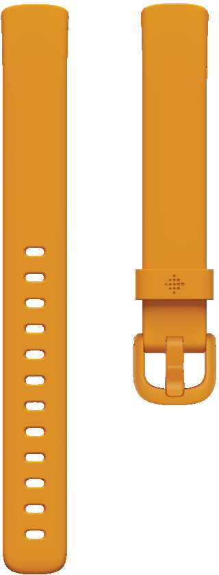 Orange Fitbit watch band, with holes and a buckle.