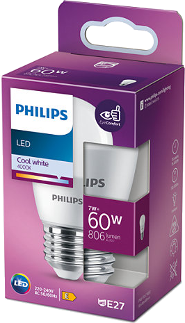 Philips LED izzó egy dobozban, szöveggel és részletekkel.
