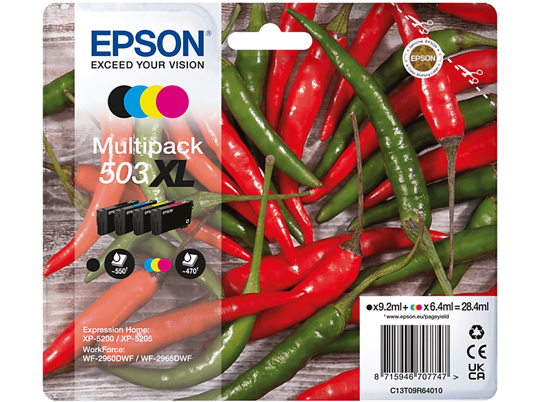 Multipack 4 cartucce Epson Peperoncino 503Xl Nero, Giallo, Ciano, Magenta