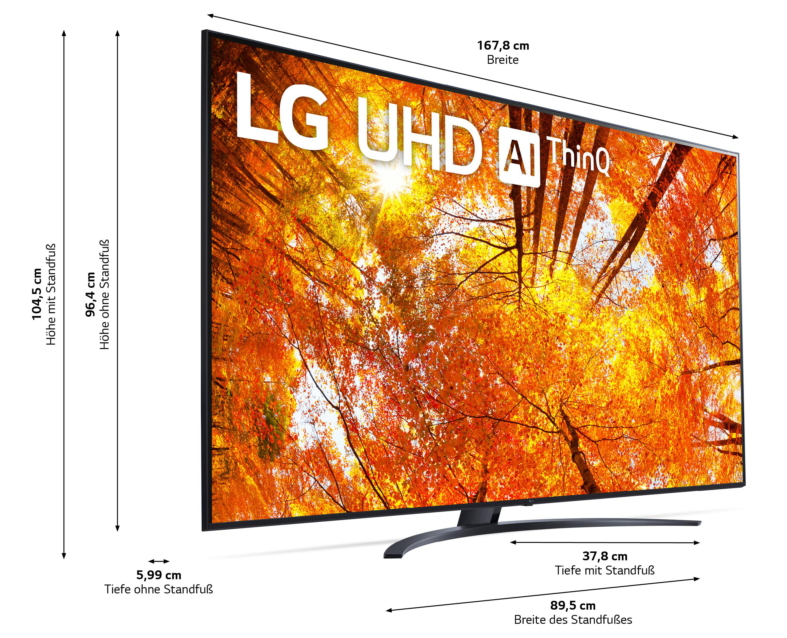 LED 4K, LG cm, SMART mit webOS (Flat, UHD 22 Zoll TV, 75 LG 75UQ91009LA TV / 189 ThinQ)
