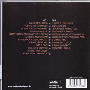 Rückseite einer CD-Hülle mit Titellisten. Verschiedene Wörter und Titel sind auf Deutsch.