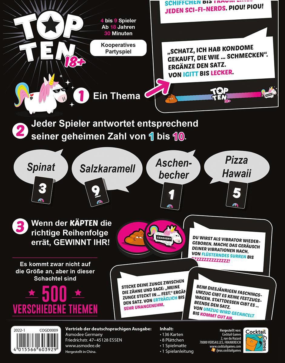 COCKTAIL GAMES Top Ten 18+ Partyspiel Mehrfarbig